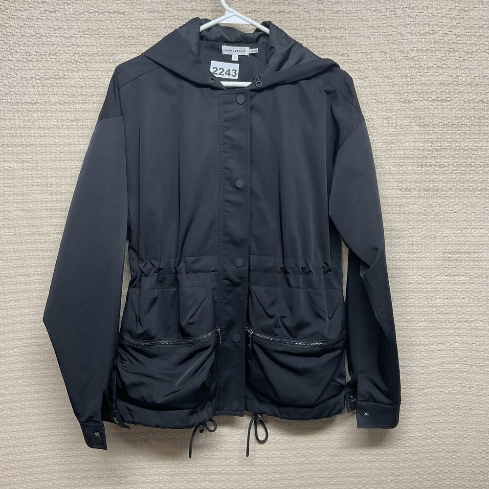 Good American Hooded Volume Jacket coat GP0784 BLACK womens Size 1 Small